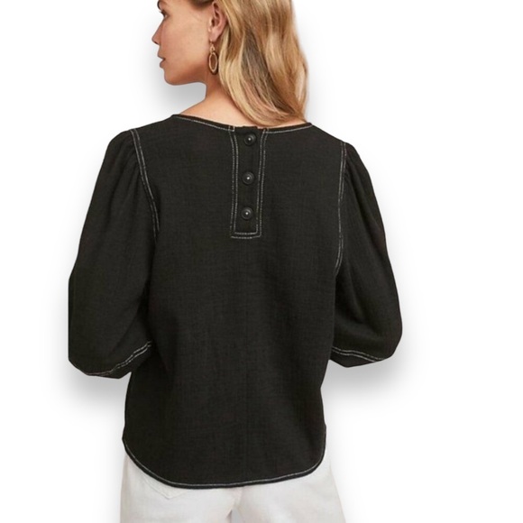 Anthropologie Current Air Delilah Structured Top Black White Top Stitch Boho - Picture 2 of 12